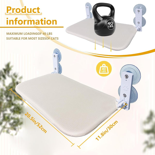Cat Window Perch Seat Hammock, Foldable Hammock with 4 Strong Suction Cups, Easy to Assemble and Cat Wand,Cream2