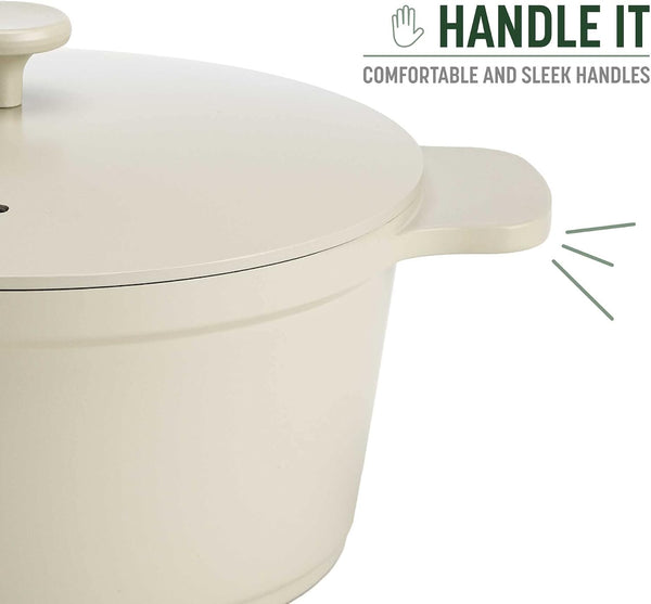 All-In-One Pot, Multilayer Nonstick, High Performance Cast Dutch Oven with Matching Lid, Roasting Rack and Turner, Made without PFOA, Dishwasher Safe Cookware, 4.7-Quart, Linen10