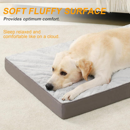 KSIIA Orthopedic Dog Bed for Large Dogs with Waterproof Lining, Grey, 35X22 | Deluxe Soft Plush Dog Crate Bed, Washable Pet Mat with Removable Cover & Egg Crate Foam for Large Dogs Sleeping & Relaxing3
