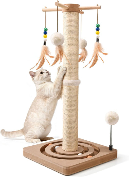 LIFLIX 25 Inches Cat Scratching Post with Interactive Toys, Sisal Cat Scratch Post with Sturdy Ball Track Base for Indoor Cats and Kittens1