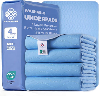Accompagner Incontinence Bed Pads Washable Waterproof, Ultra-Absorbent Reusable Underpads for Diaper Changing, Nursing, Bedridden, Adults, Seniors, Kids and Dogs (Blue, 24"X24"(Pack of 6))13