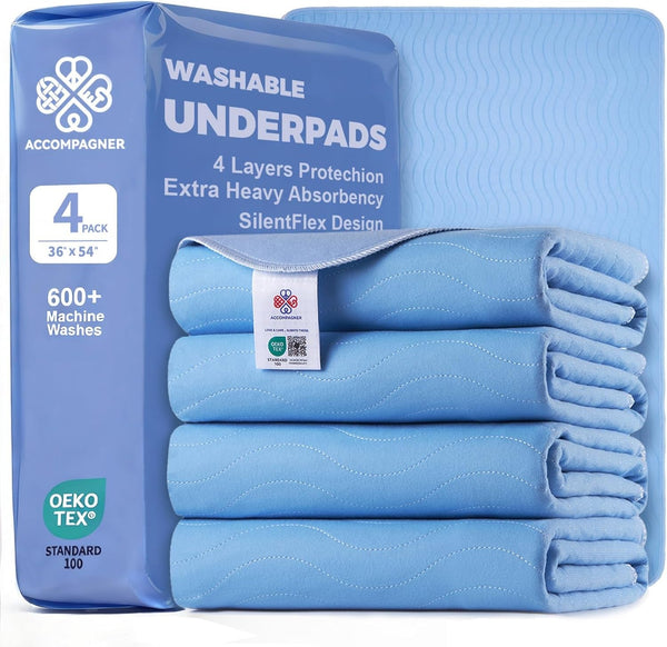 Accompagner Incontinence Bed Pads Washable Waterproof, Ultra-Absorbent Reusable Underpads for Diaper Changing, Nursing, Bedridden, Adults, Seniors, Kids and Dogs (Blue, 24"X24"(Pack of 6))13