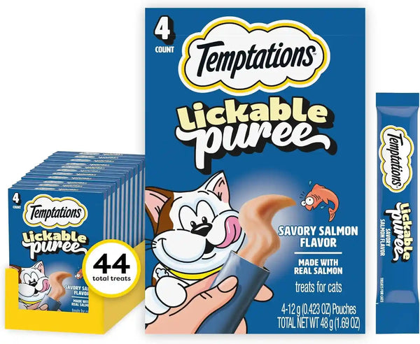Temptations Creamy Puree Cat Treats, Beef, Chicken, Salmon & Tuna, 48 Count | Beef, Salmon, Chicken & Tuna, under 15 Cal/Tube, No Added Sugar or Fillers, Senior-Friendly, Meal Topper or Hand-Feed22