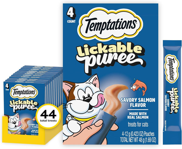 Temptations Creamy Puree Cat Treats, Chicken, Salmon & Tuna, 24 Count | under 15 Calories per Tube, Great for Senior Cats, No Chewing Required, No Added Sugar, Fillers, or Artificial Preservatives23