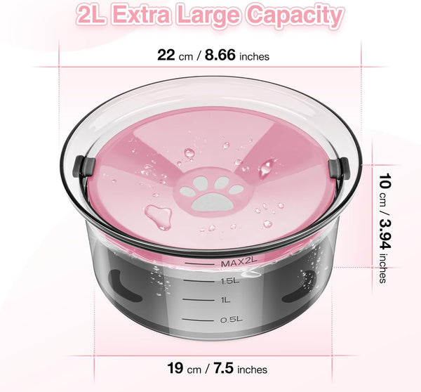 2L Dog Water Bowl No Spill, 70Oz Large Spill Proof Dog Water Bowl Reduce Refill, Slow Drinking Water Bowl anti Splash No Mess Pet Water Bowl for Vehicle/Outdoor/Indoor, Pink2