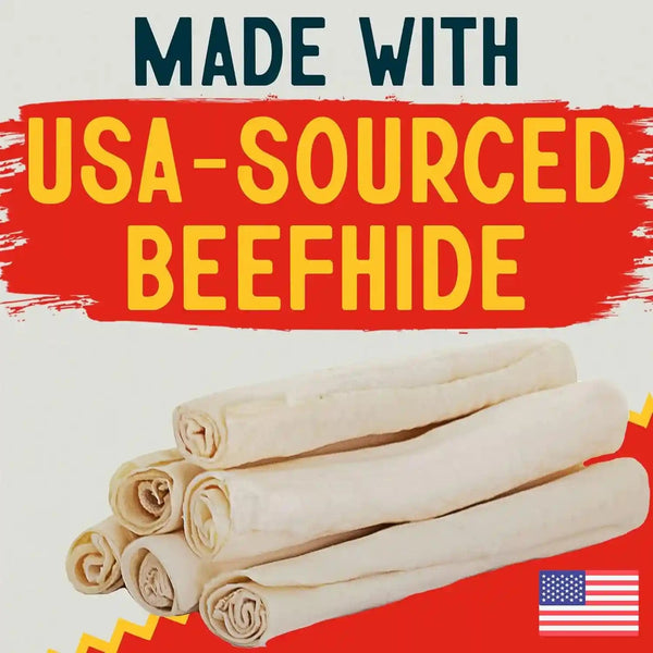 Canine Chews 10-11" Rawhide Bones for Large Dogs, Durable USA Beefhide Dog Rawhide Chews, Retriever Rolls 20 Pack (5 Lbs)2