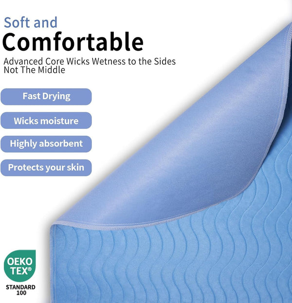 Accompagner Incontinence Bed Pads Washable Waterproof, Ultra-Absorbent Reusable Underpads for Diaper Changing, Nursing, Bedridden, Adults, Seniors, Kids and Dogs (Blue, 24"X24"(Pack of 6))3