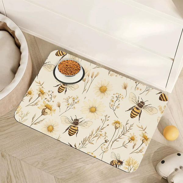 Vintage Damask Flower Dog Cat Food Mat,White Black Floral Absorbent Pet Feeding Mat for Food and Water,Non-Slip Dog Bowl Mats Floor Protector 12"X20"17