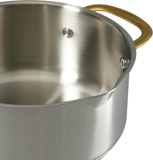 Oster Platinum Sunstreak Pots and Pans Set, 10-Piece Stainless Steel Cookware Set with Glass Strainer Lids and Gold Handles, Induction Cookware Set9