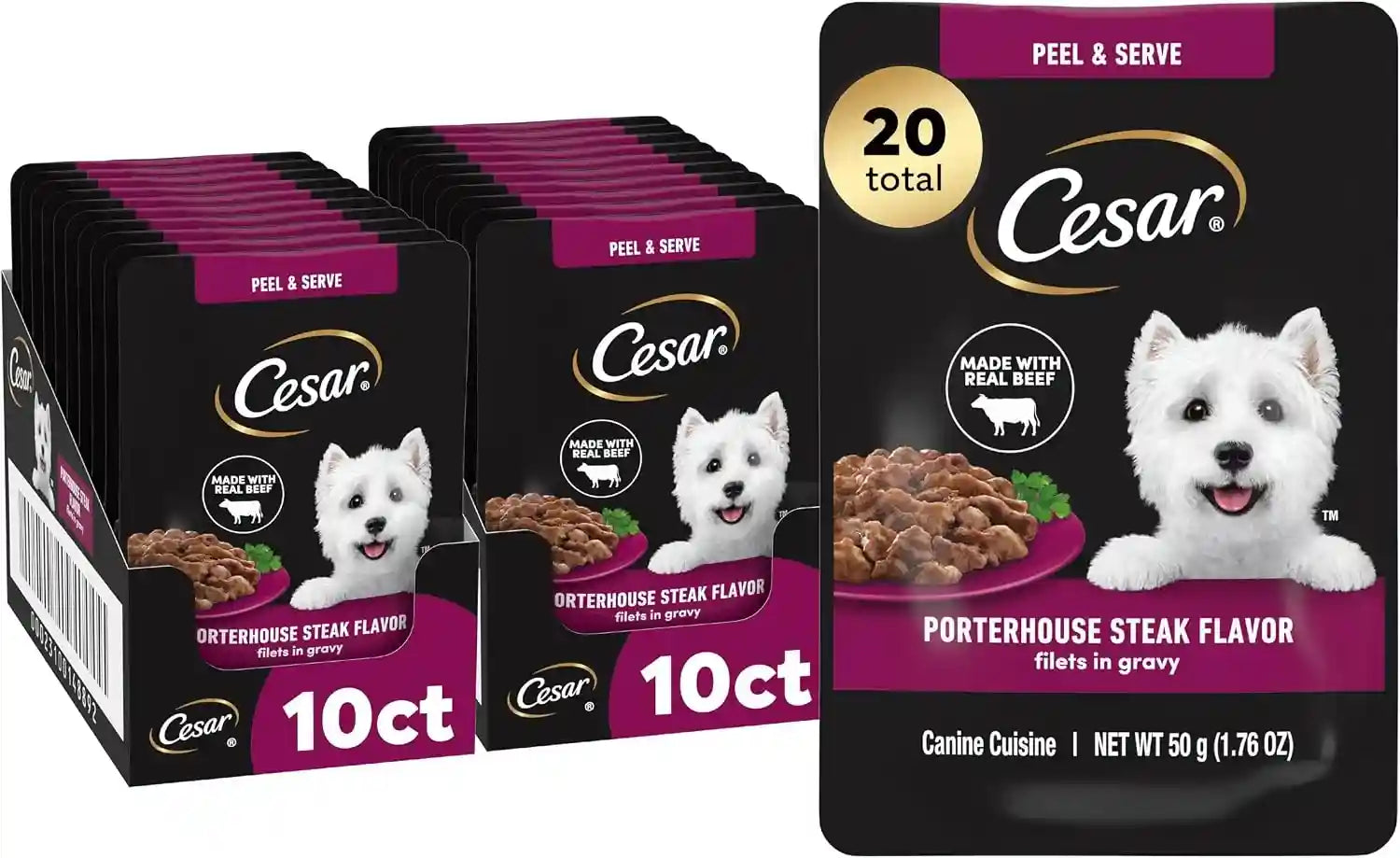 cesar-mini-pouch-wet-dog-food-filet-variety-pack-1-76-oz-40-count-3-flavors-rotisserie-chicken-filet-mignon-wood-grilled-chicken-real-chicken-or-beef-easy-peel-and-serve-protein-packed