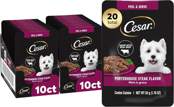 Cesar Mini-Pouch Wet Dog Food, Filet Variety Pack, 1.76 Oz, 40 Count | 3 Flavors: Rotisserie Chicken, Filet Mignon, Wood-Grilled Chicken, Real Chicken or Beef, Easy Peel-And-Serve, Protein-Packed13