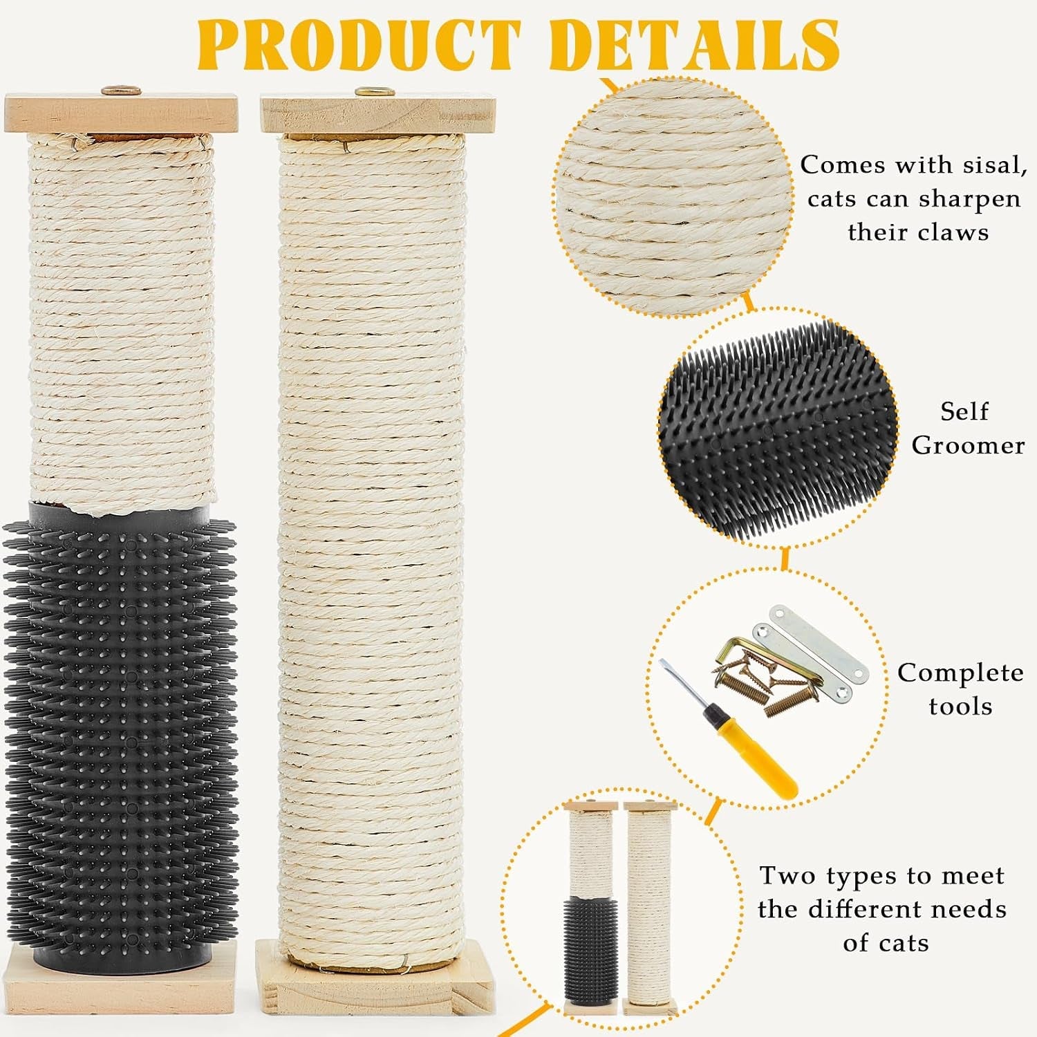 aliceset-3-pack-cat-scratching-post-for-crate-cage-13-inch-wooden-sisal-cage-mounted-scratching-post-with-self-groomer-and-massager-for-grinding-claws-and-climbing
