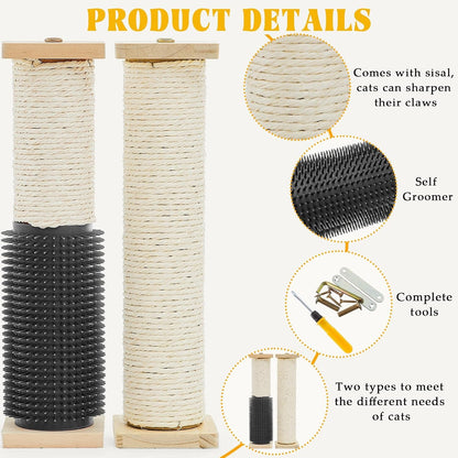 Aliceset 3 Pack Cat Scratching Post for Crate Cage 13 Inch Wooden Sisal Cage Mounted Scratching Post with Self Groomer and Massager for Grinding Claws and Climbing3