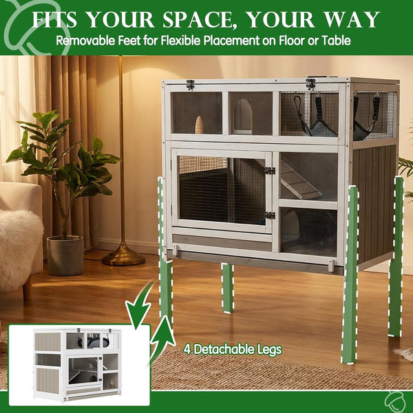 Large Guinea Pig Cages, 3-Story Indoor Guinea Pig Habitats with Stand, Hedgehog Cage Rabbit Hutch with Pull-Out Tray, Flip-Open Roof, Cozy Hammock5