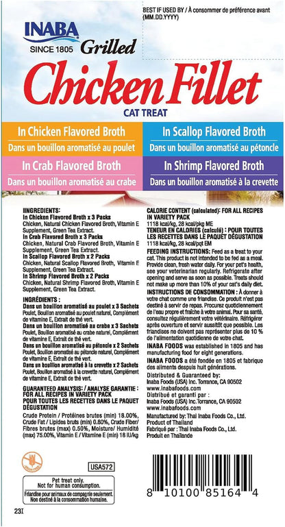 INABA Grilled Fillet Cat Treats, Chicken Fillet Variety Box, 10Ct | Hand-Cut Grilled Chicken, Broth-Packed, Vacuum Packed, 78% Moisture, Immune Support, Grain-Free, 10 X 0.9 Oz Fillets7