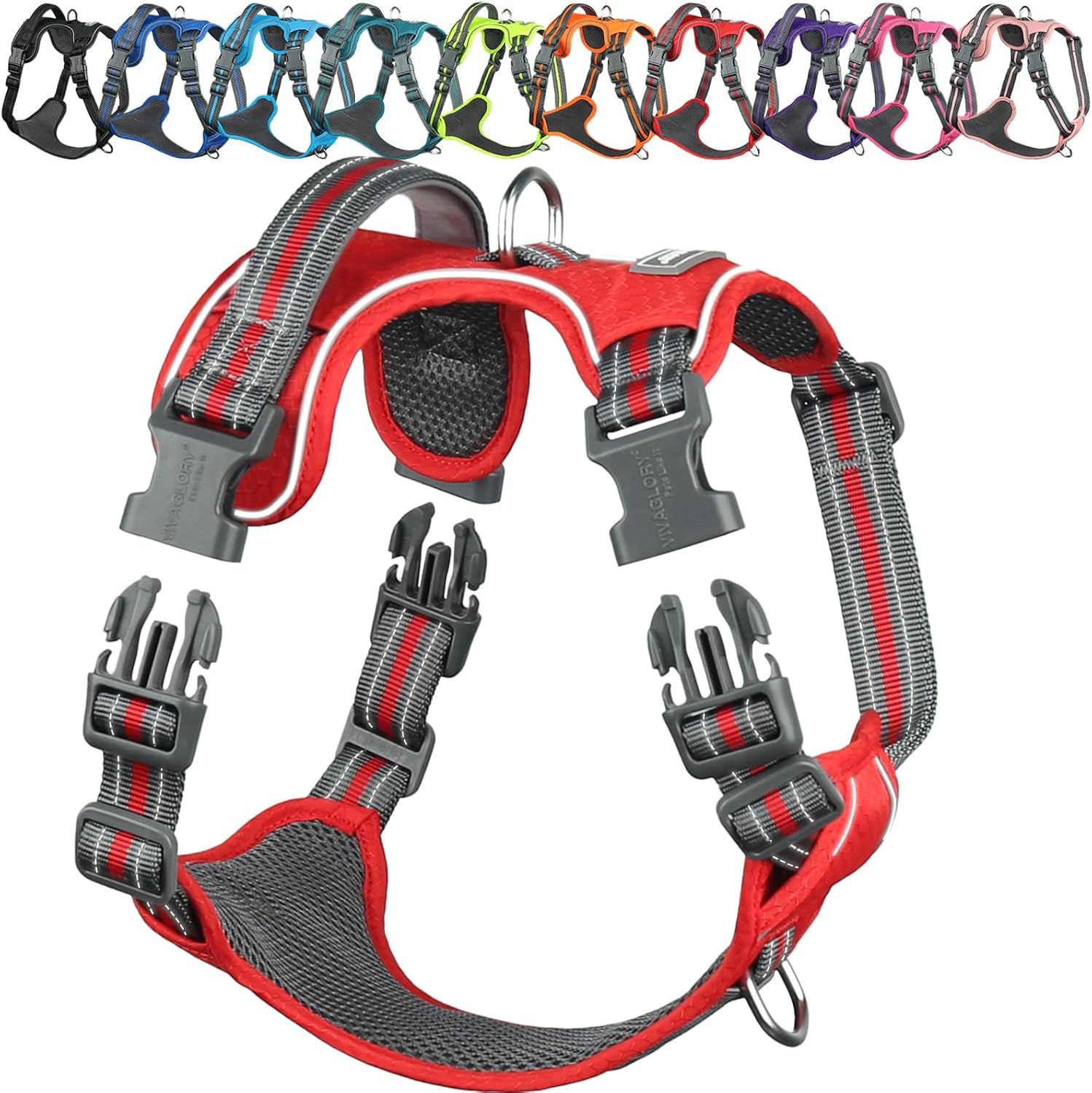 vivaglory-no-pull-dog-harness-vest-harness-l-orange-patterned-with-handle-front-and-back-clip-for-training-pulling-no-pull-escape-proof-padded-adjustable-for-pet-puppy