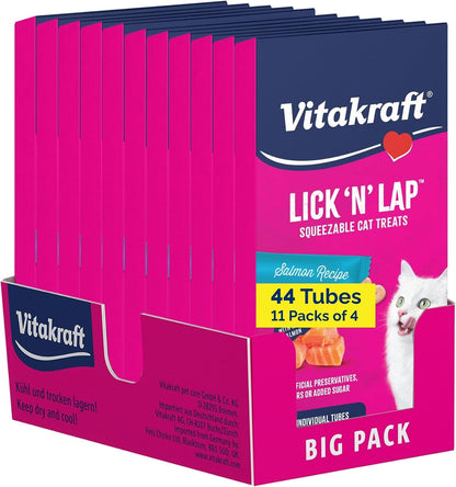 Vitakraft Lick 'N' Lap Real Salmon Squeezeable Liquid Cat Treats, Lickable, Salmon Broth #1 Ingredient, No Artificial Colors, Preservatives or Added Sugar, for Hydration, 0.52 Oz. Tubes, 16 Count11