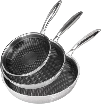 Hybrid 8 10 12 Inch Stainless Steel Non Stick Skillet Set | PFOA Free Cookware, Dishwasher and Oven Safe, Induction Compatible1