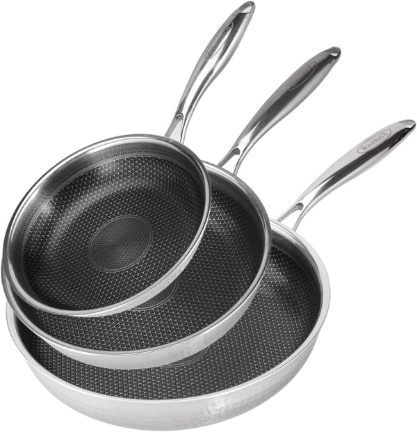 Hybrid 8 10 12 Inch Stainless Steel Non Stick Skillet Set | PFOA Free Cookware, Dishwasher and Oven Safe, Induction Compatible1