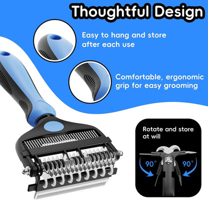3-In-1 Professional Pet Grooming Brush for Dogs & Cats – Dematting Comb, Undercoat Rake & Deshedding Tool for Long & Short Hair, Heavy Shedding & Matted Fur (Blue)3