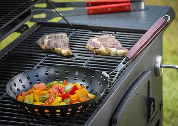 BBQ Nonstick Grill Wok with Wood Handle, Small, Steel2