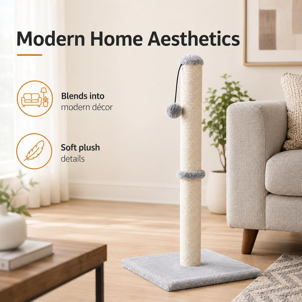 Dimaka 29" Height Tall Cat Scratching Post, Claw Scratcher with Sisal Rope and Covered with Soft Smooth Plush, Vertical Scratch [Full Strectch] for Standard Size Cats(Grey, 29 Inches for All Cats)9