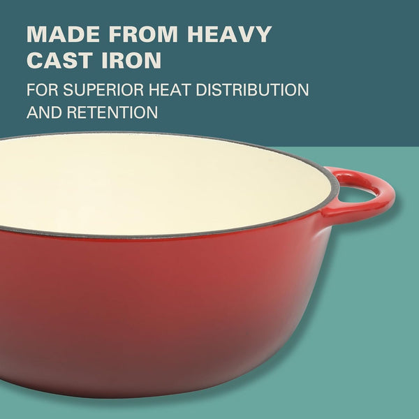 Addlestone 2.65 Quart round Enamel Cast Iron Dutch Oven Pot with Lid & Dual Handles - Gradient Red6