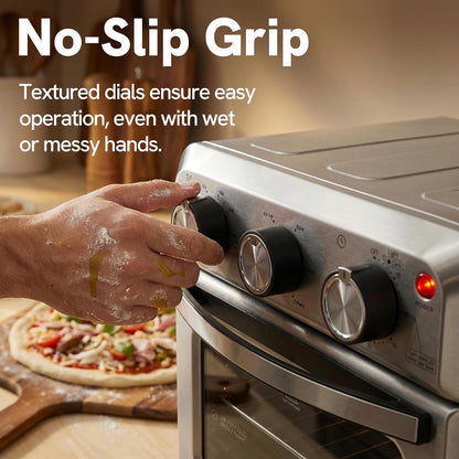 6-In-1 Air Fryer Toaster Oven Combo, Compact 12.7 QT Small Countertop Convection Oven, Fits 9" Pizza & 4 Toast, Hexagon Hybrid Heating, Enamel Baking Pan Included, Stainless Steel Finish6