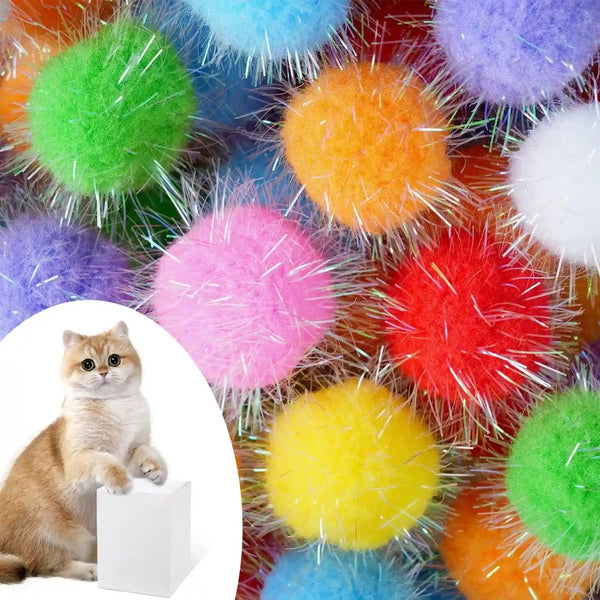 DF DUALFERV 60 Pcs Cat Pom Pom Balls, Interactive Cat Toys, Sparkle Balls for Cats, Extra Large and Fuzzy for Exercise and Entertainment, Multicolor, 1.5 Inch1