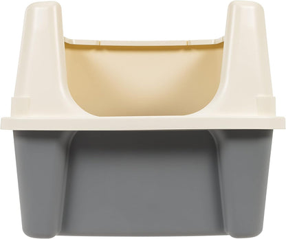 Amazon Basics Large Cat Litter Box with High Sides, Open Top for Easy Access, Includes Scoop with Storage, 19" X 15" X 11.75", Grey/Beige4