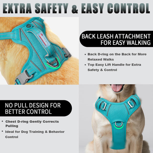 BARKBAY No Pull Dog Harness Large Reflective Dog Harness with Front Clip and Easy Control Handle for Walking Training Running with ID Tag Pocket(Ocean Blue,L)3