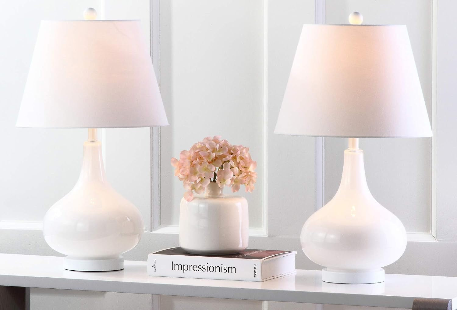 safavieh-lighting-amy-24-white-glass-gourd-table-lamp-set-of-2-with-white-shades-modern-contemporary-bedroom-living-room-lighting-led-bulbs-included-lit4087a-set2