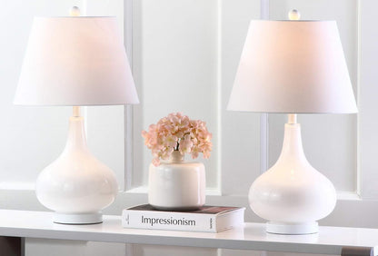 SAFAVIEH Lighting - Amy 24" White Glass Gourd Table Lamp Set of 2 with White Shades, Modern Contemporary Bedroom Living Room Lighting, LED Bulbs Included (LIT4087A-SET2)2
