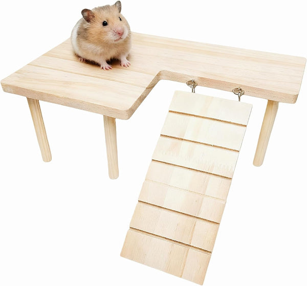 Wooden Hamster Platform for Hamster Cage Accessories Climbing Toys Dwarf Syrian Hamster Gerbil Rat Mice Degus or Other Small Pets (Rectangle)1