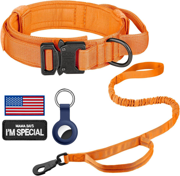 DAGANXI Tactical Dog Collar, Adjustable Military Training Nylon Dog Collar with Control Handle and Heavy Metal Buckle for Medium and Large Dogs, with Patches and Airtags Case (L, Black)25