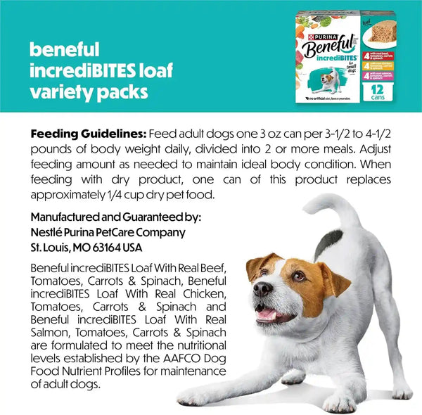 Purina Beneful Small Breed Wet Dog Food Variety Pack, Incredibites Loaf, Chicken, Beef and Salmon Flavors - (2 Packs of 12) 3 Oz. Cans7