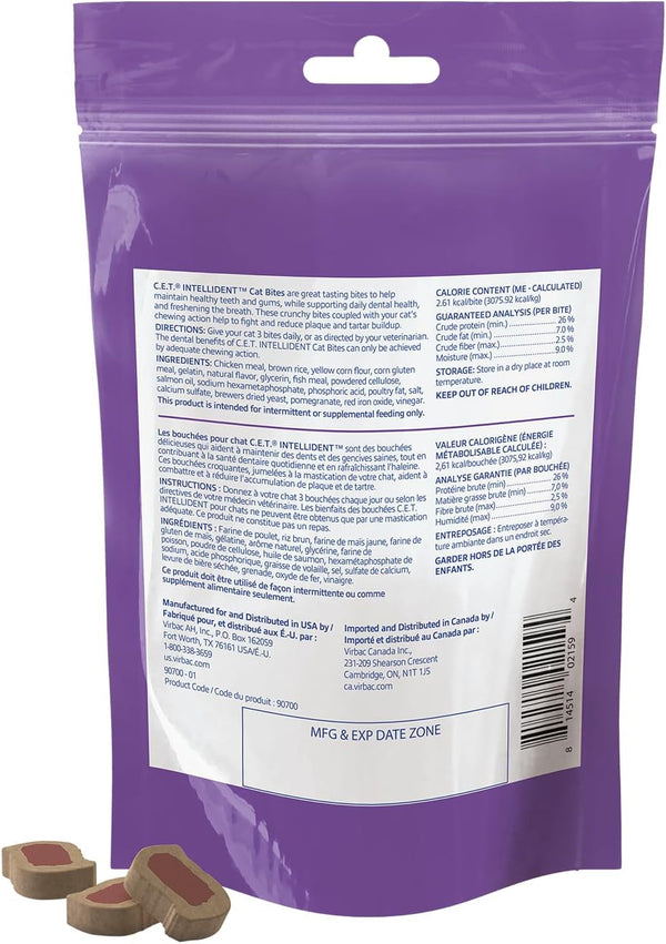 Virbac C.E.T. Intellident Cat Bites for Dental Care | Crunchy Cat Bites for Tartar Control, Supports Healthy Teeth and Gums, Chicken Flavor Bites, Cat Oral Care Hygiene2