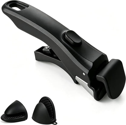 Removable Handle, Detachable Pot Handles with 2 PCS Silicone Oven Mitts Heat Resistant, Universal Pan Handle, Replacement Handles for Pots and Pans, Fits All Cookware-Black1