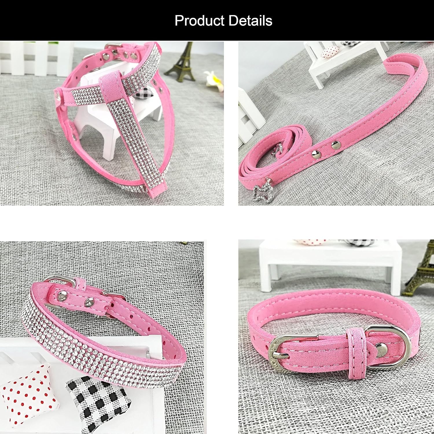 dog-collar-harness-lead-sets-fashion-dog-collar-diamante-with-harness-leashes-comfortable-soft-collar-harness-and-leashes-set-for-dog-pink-xs