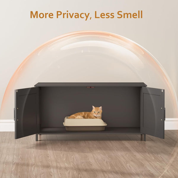 Homhedy 39.4" L Cat Litter Box Enclosure with Barn Door, Black | Wooden Cat Washroom Furniture, Cat House, Pet Storage Cabinet, Dog-Proof, Fit Most of Litter Box, Farmhouse Style2