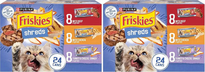 Purina Friskies Gravy Wet Cat Food Variety Pack, Shreds with Beef, with Chicken, and Turkey and Cheese Dinner - (Pack of 24) 5.5 Oz. Cans15