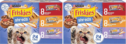 Purina Friskies Gravy Wet Cat Food Variety Pack, Shreds with Beef, with Chicken, and Turkey and Cheese Dinner - (Pack of 24) 5.5 Oz. Cans15