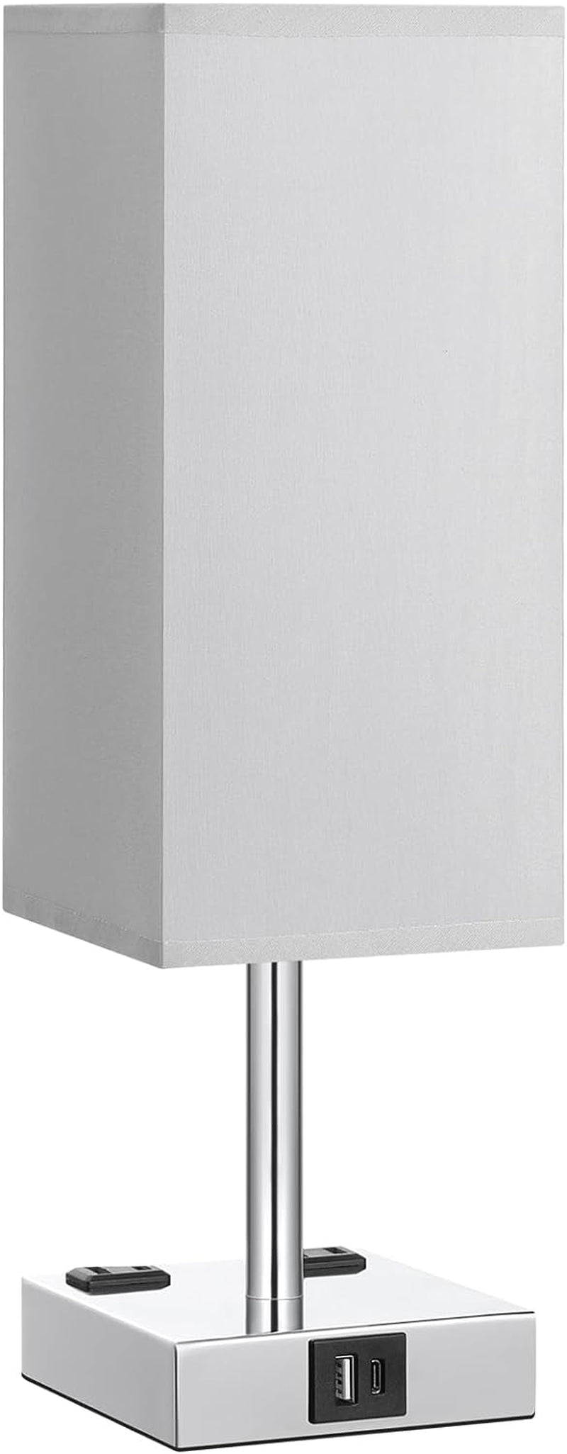 touch-bedside-table-lamp-for-bedroom-dimmable-usb-c-a-2-ac-outlets-3-way-dimming-3000k-bulb-included-square-grey-lampshade-and-silver-base-desk-lamp-for-nightstand-living-room-dorm