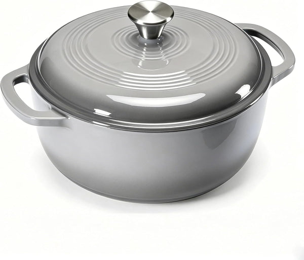Enameled Cast Iron Dutch Oven, 6 Quart Pot & Dual Handles, Oven Safe up to 500°F, Perfect for Bread Baking, Braising, Stewing & Roasting, Gray1
