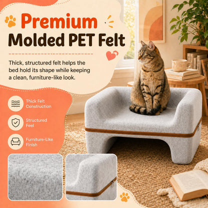 Large Cat Bed for Indoor Cats, 2-Tier Cat Cave Bed with Top Lounge & Lower Hideaway, Washable PET Felt Cat Sofa for Living Room, Bedroom, Apartment, Scratch-Friendly Cat Furniture, Light Gray5