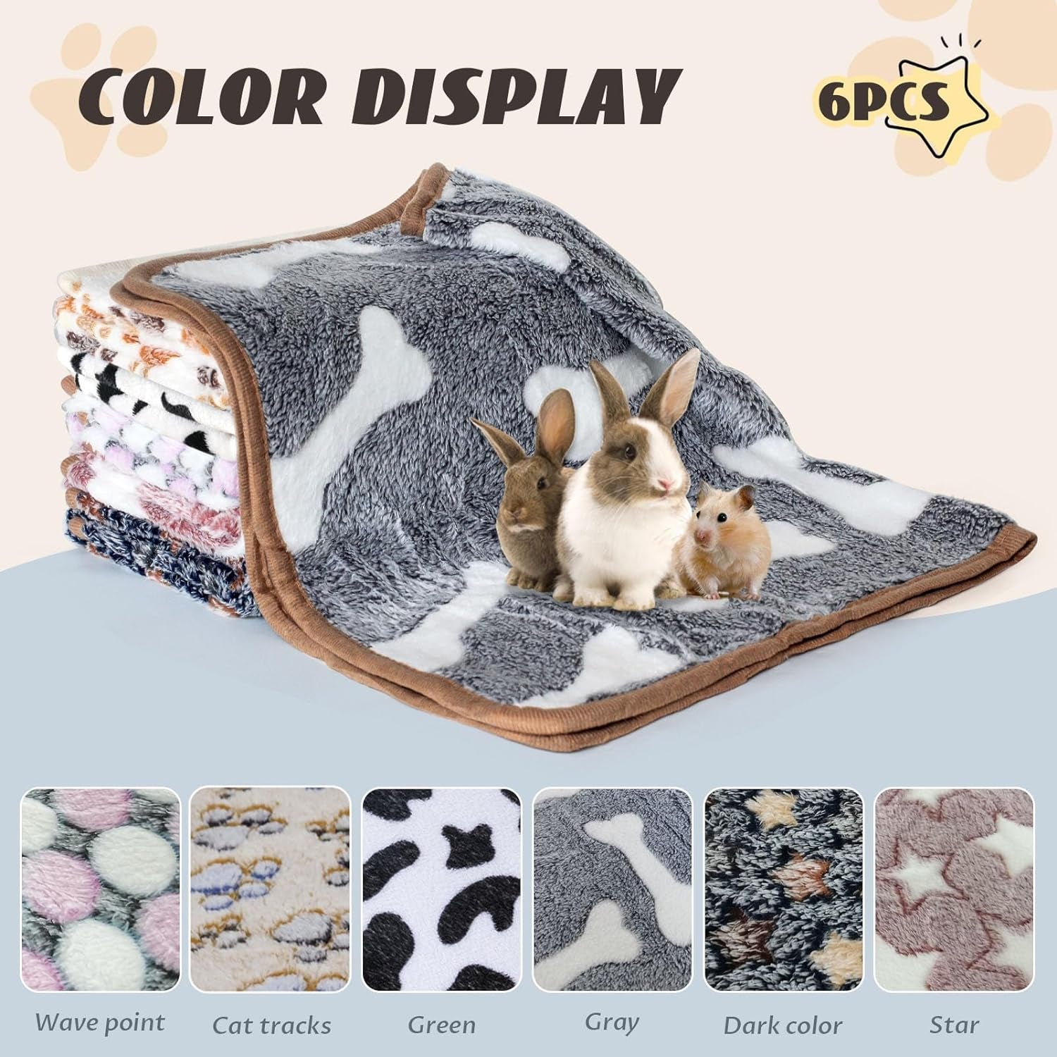 yedsintu-6-pcs-absorbent-guinea-pig-blankets-washable-small-animal-fleece-bedding-cage-liners-reusable-pet-pee-pad-sleep-mat-pad-cover-for-hamster-ferret-rabbit-chinchilla-hedgehog-16x24