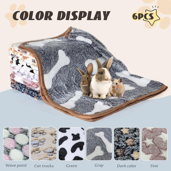 Yedsintu 6 Pcs Absorbent Guinea Pig Blankets Washable Small Animal Fleece Bedding Cage Liners Reusable Pet Pee Pad Sleep Mat Pad Cover for Hamster Ferret Rabbit Chinchilla Hedgehog (16"X24")2