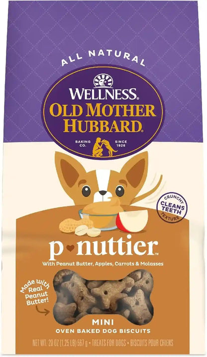Old Mother Hubbard Wellness P-Nuttier Dog Biscuits, Natural, Training Treats, Peanut Butter Flavor, Mini Size, (20 Ounce Bag)1
