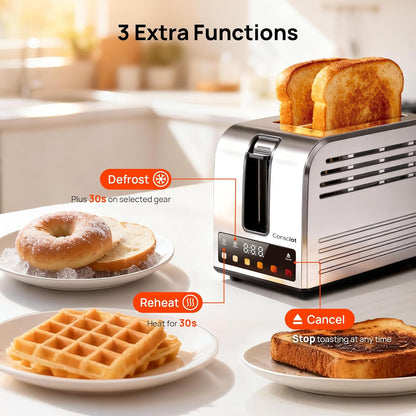 Smart Touch Screen 2 Slice Toasters with 6 Browning Levels, Timer | Reheat/Defrost/Cancel, Extra-Wide Slots, Removable Crumb Tray, Auto Pop-Up & anti Jam, Peak 925W, Full Stainless Steel Body8