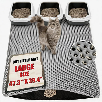Cat Litter Mat XXL(47.3" X 39.4") - Large, Double-Layer, Non-Toxic, Easy Clean, Durable, Gray1